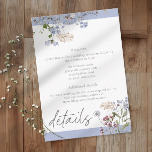 Carte D'accompagnement Jardin Élégant de Fleurs Sauvages Bleues Détails d