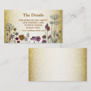 Carte D'accompagnement Jardin Floral Coloré Mariage Détail Paillettes Dor