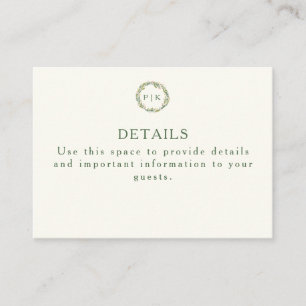 Carte D'accompagnement Jardin Floral Monogramme Wreath rose Mariage vert