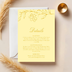 Carte D'accompagnement Jaune Beurre Détails de Mariage Floral Moderne