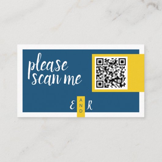 Carte D'accompagnement Jaune & bleu moderne avec code QR site mariage (Dos)