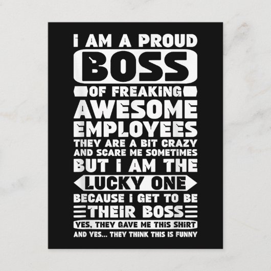 Carte D'accompagnement Je suis un patron fier de Freaking employés géniau (Devant)