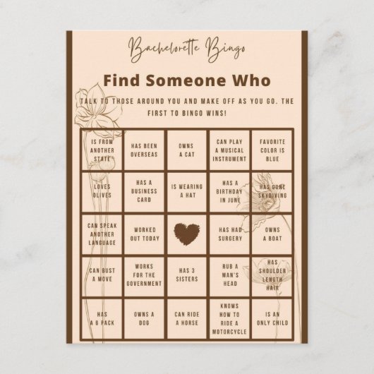 Carte D'accompagnement Jeu de Bachelorette Bingo (Devant)