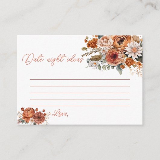 Carte D'accompagnement Jeu de date de douche nuptiale en terre cuite d'au (Devant)