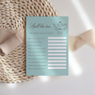 Carte D'accompagnement Jeu de fête pour Baby Shower sur le thème du thé d