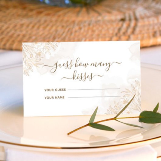 Carte D'accompagnement Jeu de mariage Combien de baisers Feuilles florale