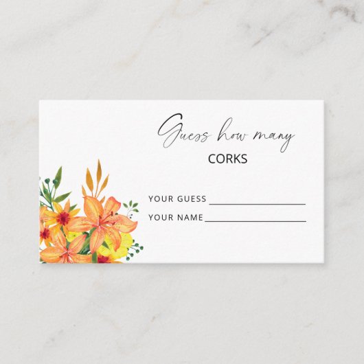 Carte D'accompagnement Jeu de mariage floral devinez combien de bouchons (Devant)