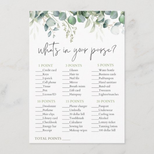Carte D'accompagnement Jeu Purge Eucalyptus Fête des mariées Jeu (Devant)