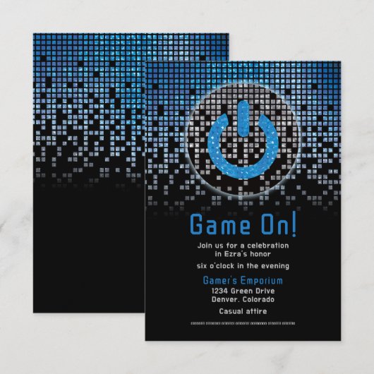 Carte D'accompagnement Jeu vidéo noir bleu Gamer Bar Mitzvah (Devant / Derrière)