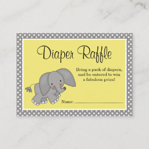 Carte D'accompagnement Joli Baby shower Eléphant Jaune Raffle de couches