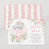 Carte D'accompagnement Joli bébé Eléphant Bleu Roses Affichage Douche (Devant / Derrière)