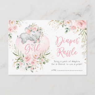 Carte D'accompagnement Joli bébé Eléphant Blush Roses Déchets Raffle