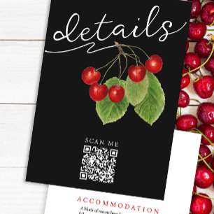 Carte D'accompagnement Joli Black Red Cherries QR Code Détails du Mariage