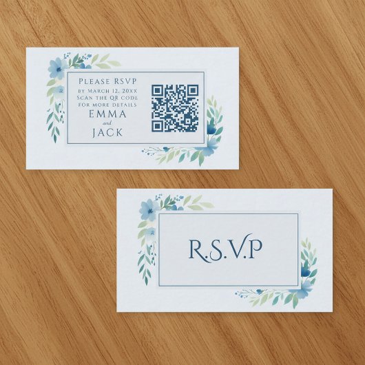 Carte D'accompagnement Joli Blue Floral Wedding RSVP QR Code