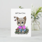 Carte D'accompagnement Joli Chat Chaton et Papillon (Debout devant)