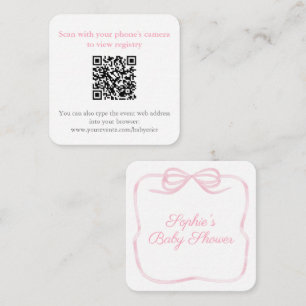 Carte D'accompagnement Joli code QR RSVP pour douche avec nœud rose