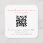 Carte D'accompagnement Joli code QR RSVP pour douche avec nœud rose (Devant)