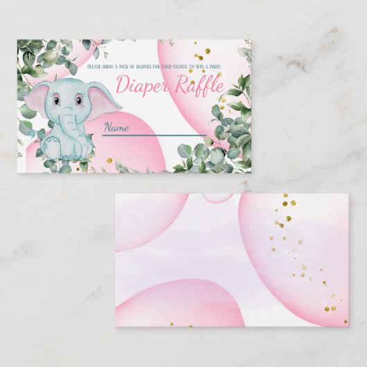 Carte D'accompagnement Joli Eléphant Eucalyptus Pink Diaper Raffle (Devant / Derrière)