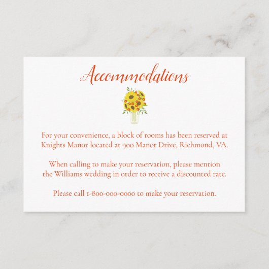 Carte D'accompagnement Joli hébergement thème tournesol (Devant)