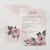 Carte D'accompagnement joli mariage botanique de fleurs roses (Devant / Derrière)