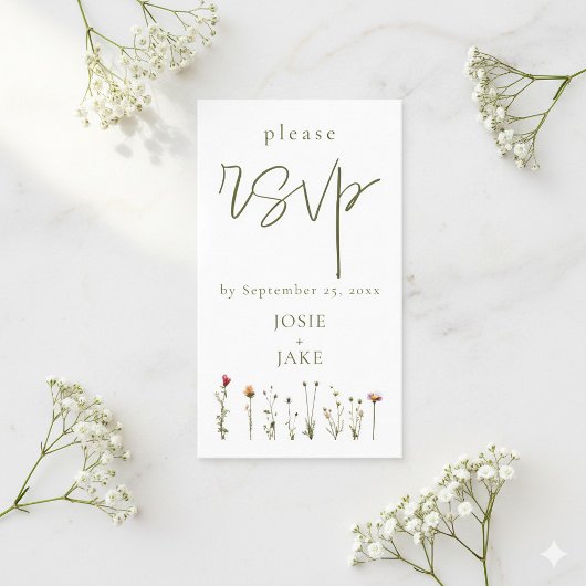 Carte D'accompagnement Joli mariage fleur sauvage rsvp