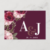 Carte D'accompagnement Joli Monogramme Bourgogne Blush rose Mariage Flora (Devant)