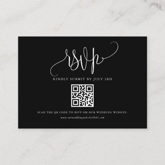 Carte D'accompagnement Joli script de calligraphie noir QR Code RSVP (Devant)