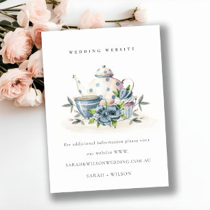 Carte D'accompagnement Joli Théière Fleurie Bleu Aqua Site de Mariage