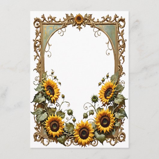 Carte D'accompagnement Joli tournesol jaune avec cadre d'art mariage (Dos)