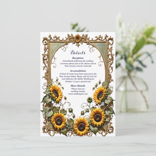 Carte D'accompagnement Joli tournesol jaune avec cadre d'art mariage (Debout devant)