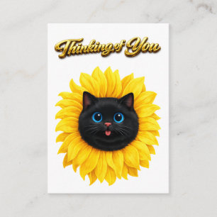 Carte D'accompagnement Joli Tournesol Visage de Chat Noir Pensant à Vous