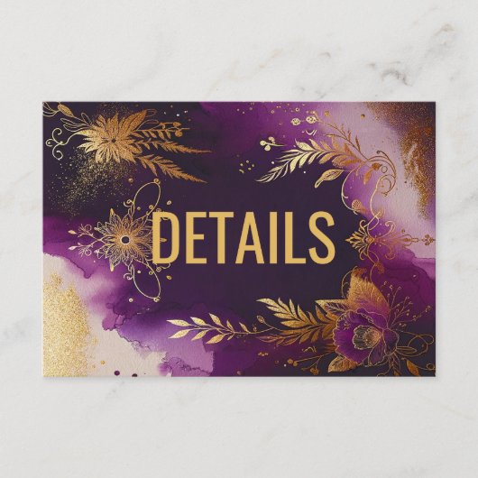 Carte D'accompagnement Jolie aquarelle violet et or Mariage Floral (Devant)