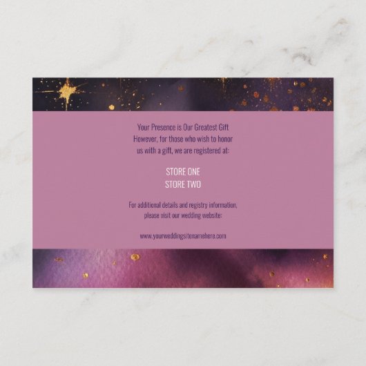 Carte D'accompagnement Jolie aquarelle violet et or Mariage Floral (Dos)