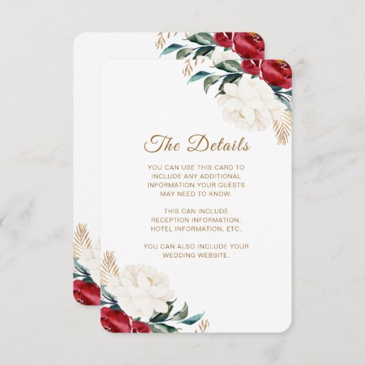 Carte D'accompagnement Jolie florale Mariage de Noël Informations d'invit (Devant / Derrière)