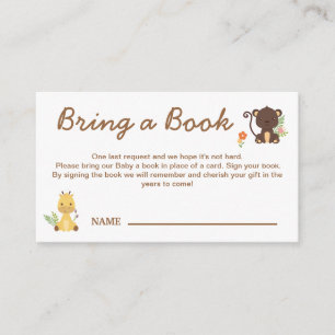 Carte D'accompagnement Jolie girafe singe apporte un livre à une baby sho
