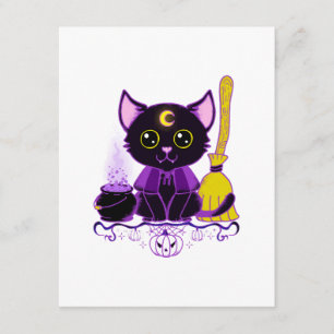 Carte D'accompagnement Jolie sorcière de chat noir d'Halloween