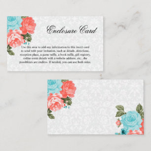 Carte D'accompagnement Jolies fleurs corail et sarcelle