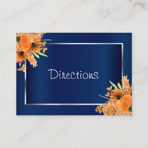 Carte D'accompagnement Jolies fleurs orange sur bleu marine - Directions