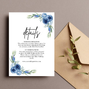 Carte D'accompagnement Jolis détails de mariage floraux bleu poussiéreux