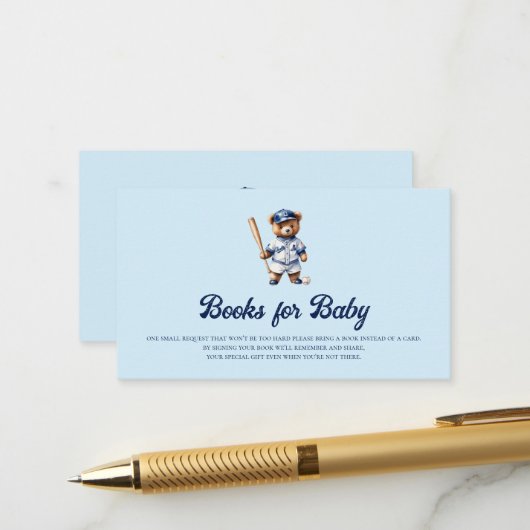 Carte D'accompagnement Jolis livres Teddy Baseball pour bébé Insert (Devant/Arrière en situation)