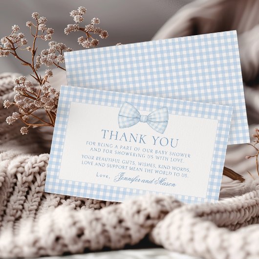 Carte D'accompagnement Jote cravate bleue en vichy baby shower merci