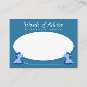 Carte D'accompagnement Jumeaux Licorne Bleu Mots de Conseils Baby Shower