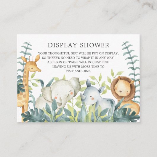 Carte D'accompagnement Jungle Animaux Baby shower Cadeau Afficher douche (Devant)