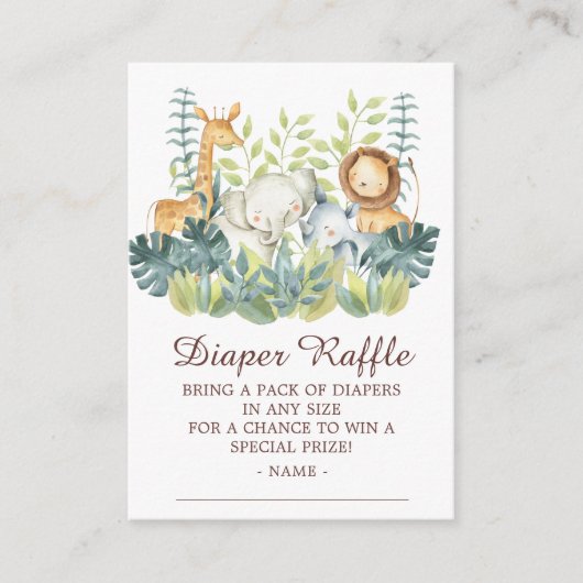 Carte D'accompagnement Jungle Animaux Baby shower Déchets Raffle (Devant)
