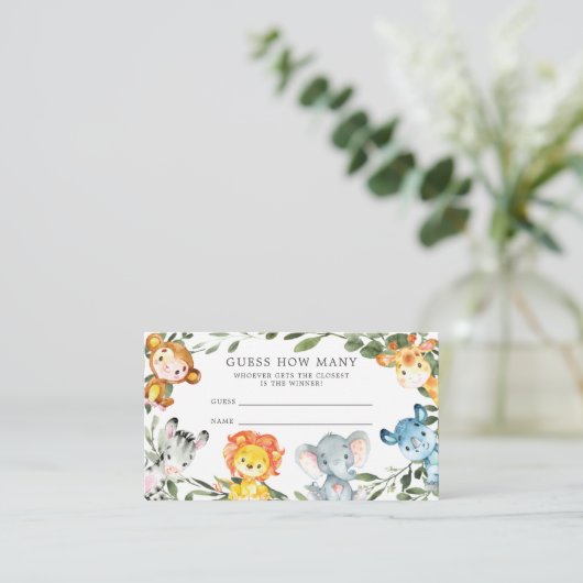 Carte D'accompagnement Jungle Animaux Baby shower Devinez Combien de cart (Debout devant)