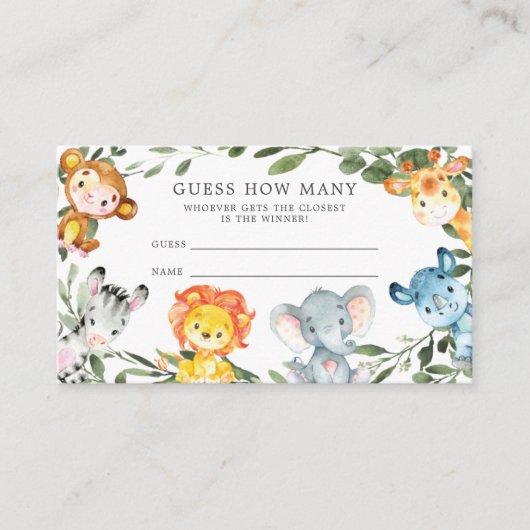 Carte D'accompagnement Jungle Animaux Baby shower Devinez Combien de cart (Devant)