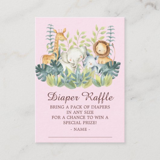 Carte D'accompagnement Jungle Animaux Filles Baby shower Déchets Raffle (Devant)