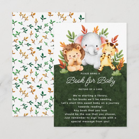 Carte D'accompagnement Jungle Animaux Livre pour bébé (Devant / Derrière)