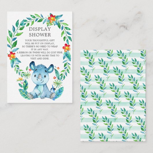 Carte D'accompagnement Jungle Rhino Baby shower Cadeau Douche (Devant / Derrière)