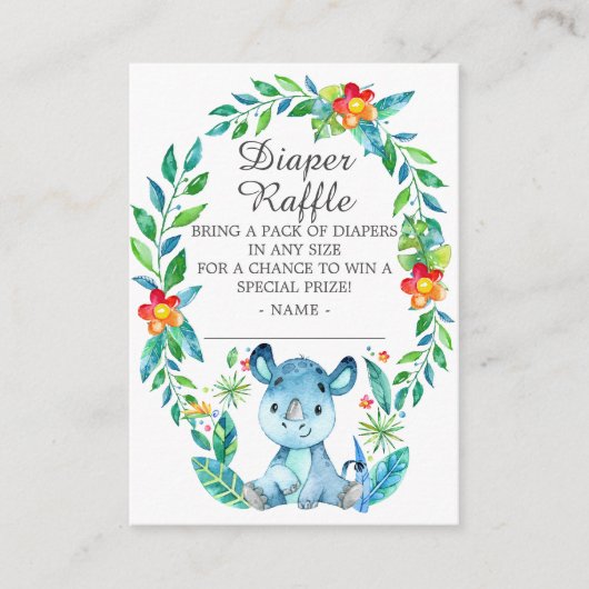 Carte D'accompagnement Jungle Rhino Baby shower Déchets Raffle (Devant)